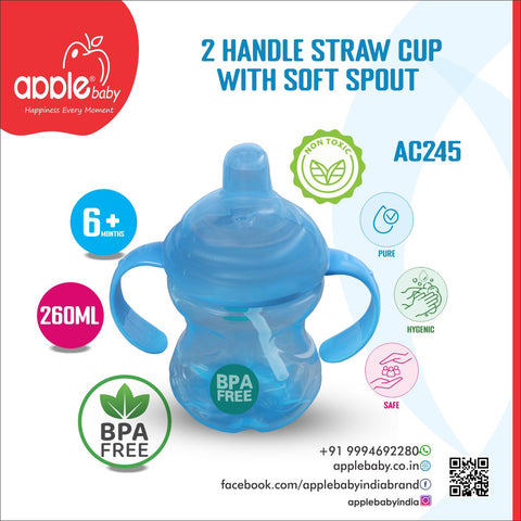 APPLE BABY SIPPER 2HANDLE STRAW CUP WITH SOFT SPOUT 9oz/260ml_AC245