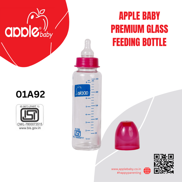 APPLE BABY PREMIUM GLASS  FEEDING BOTTLE 8oz / 250 ML