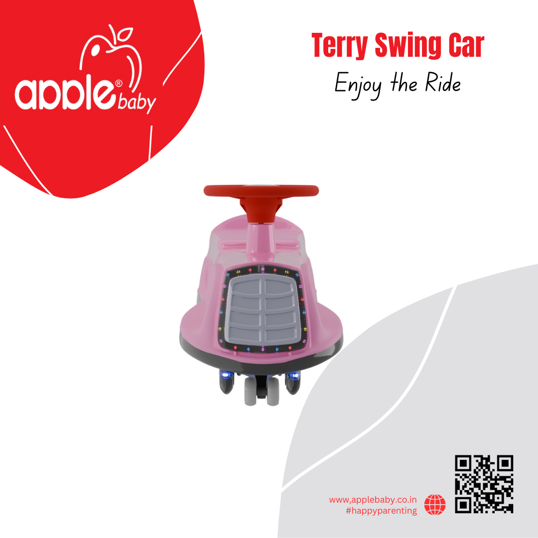 Apple Baby Terry Swing Car | LED Light-Up Grille & Wheels | Musical Twist Ride-On Toy | Ages 3+