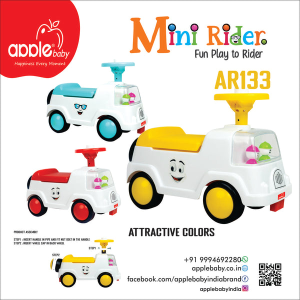 apple baby Rider on Car for Kids Mini Rider for Kids | Push Car Rider with Smooth Wheels Baby Car Suitable for Boys & Girls Age 0-3 Year | AR133