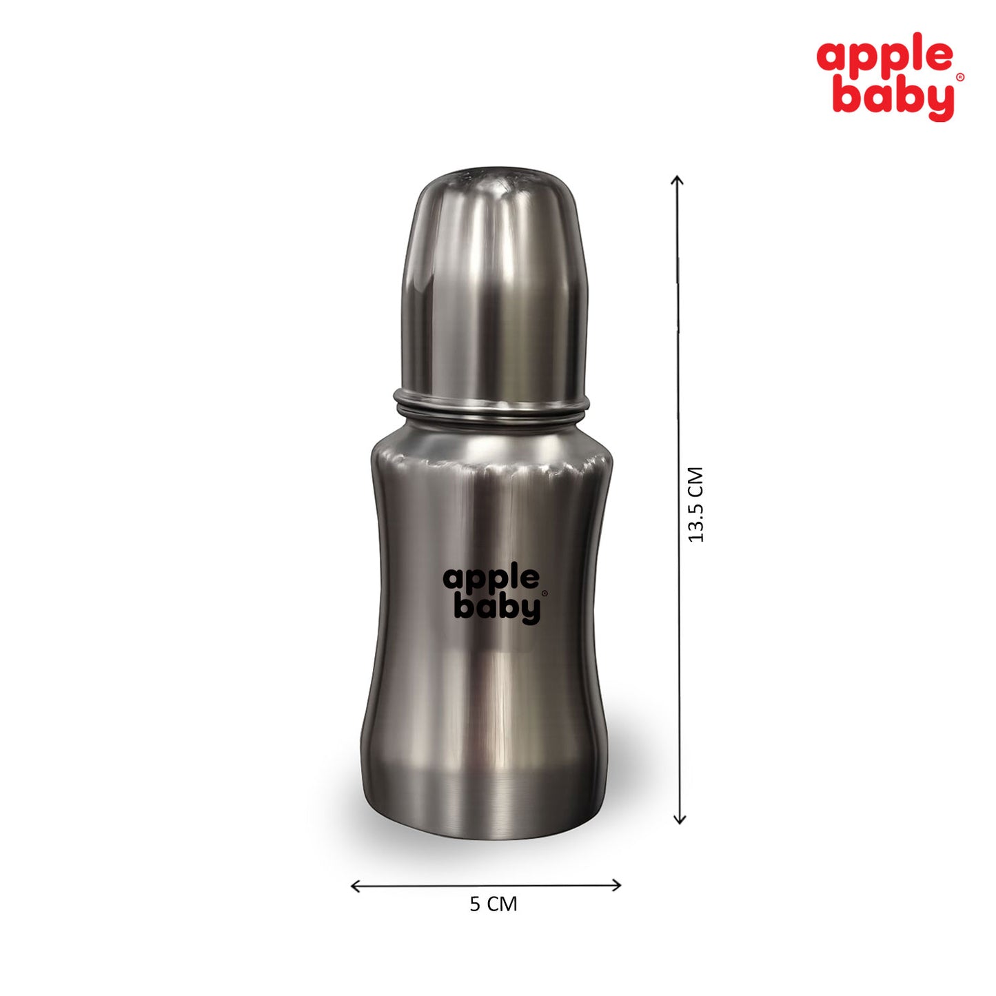 Apple Baby Stainless Steel Feeding Bottle 140ml | BPA-Free Baby Milk Bottle with Soft Silicone Nipple | Food-Grade Steel Feeding Bottle AC481