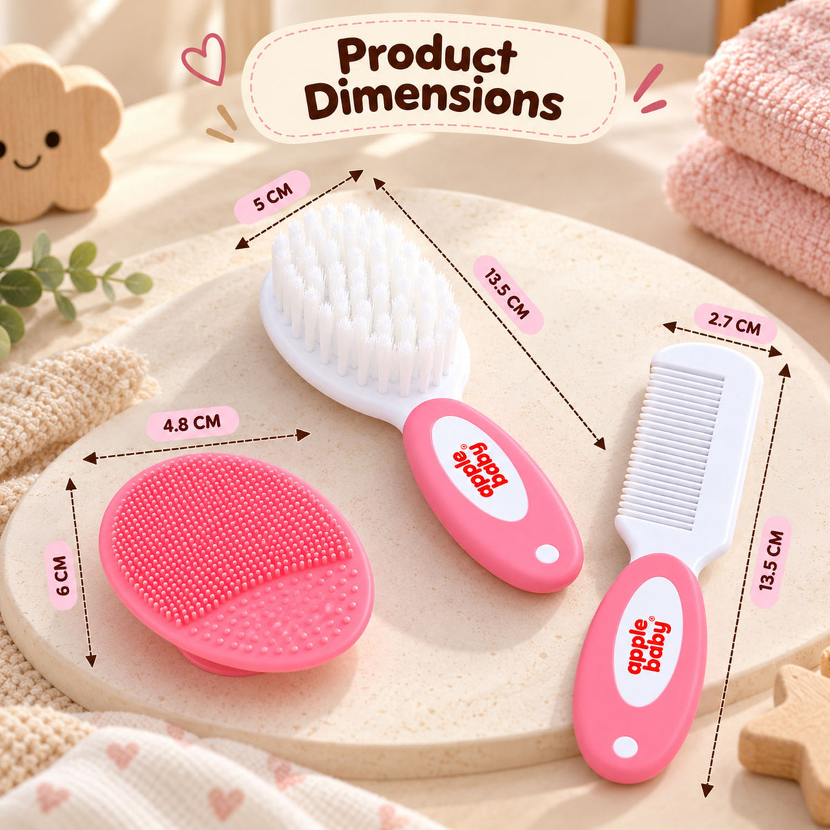 Apple Baby Grooming Brush, Hair Comb & Massage Pad Set AC492