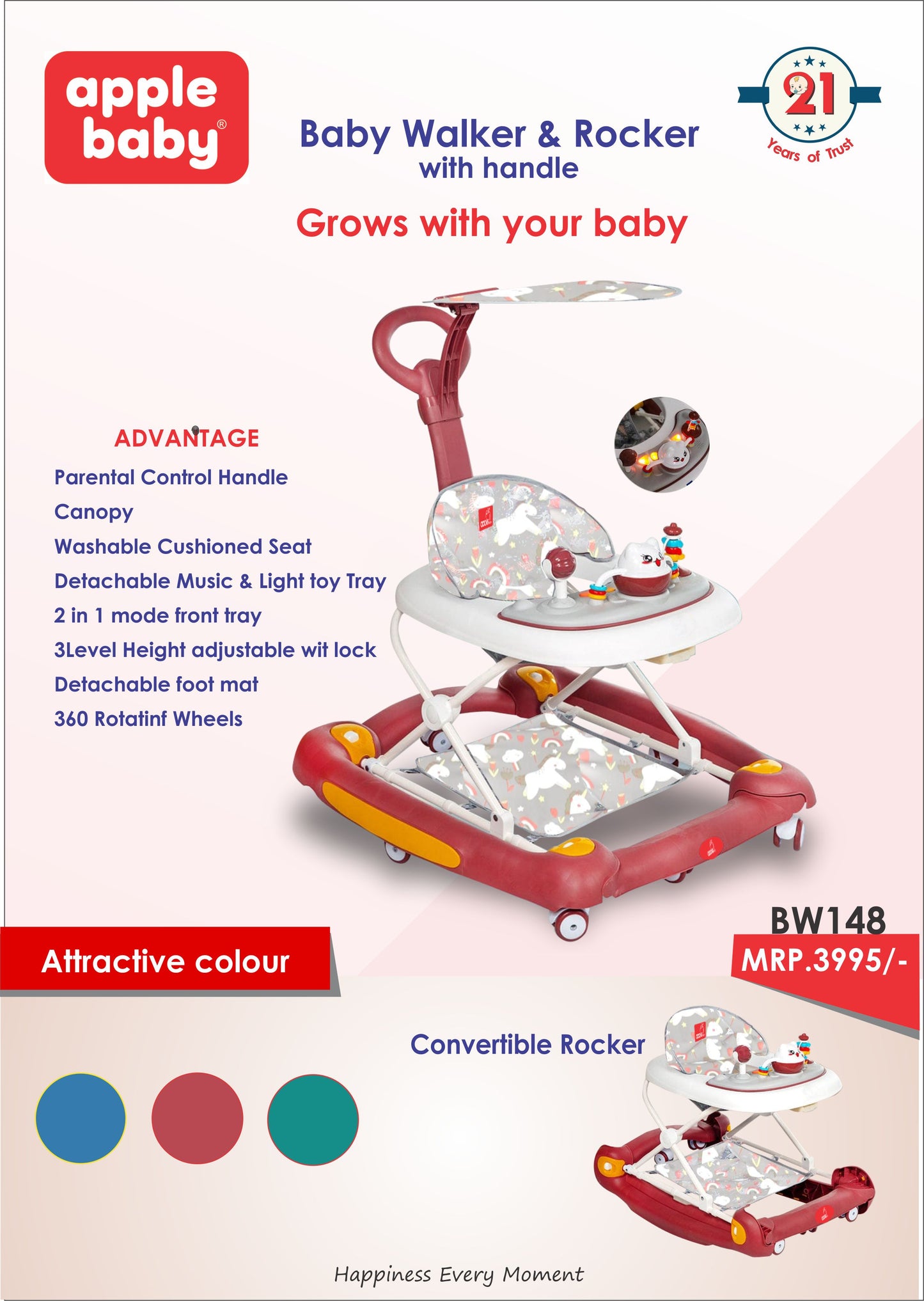 3 IN 1 BABY WALKER (ROCKER, WALKER, RIDER) BW148