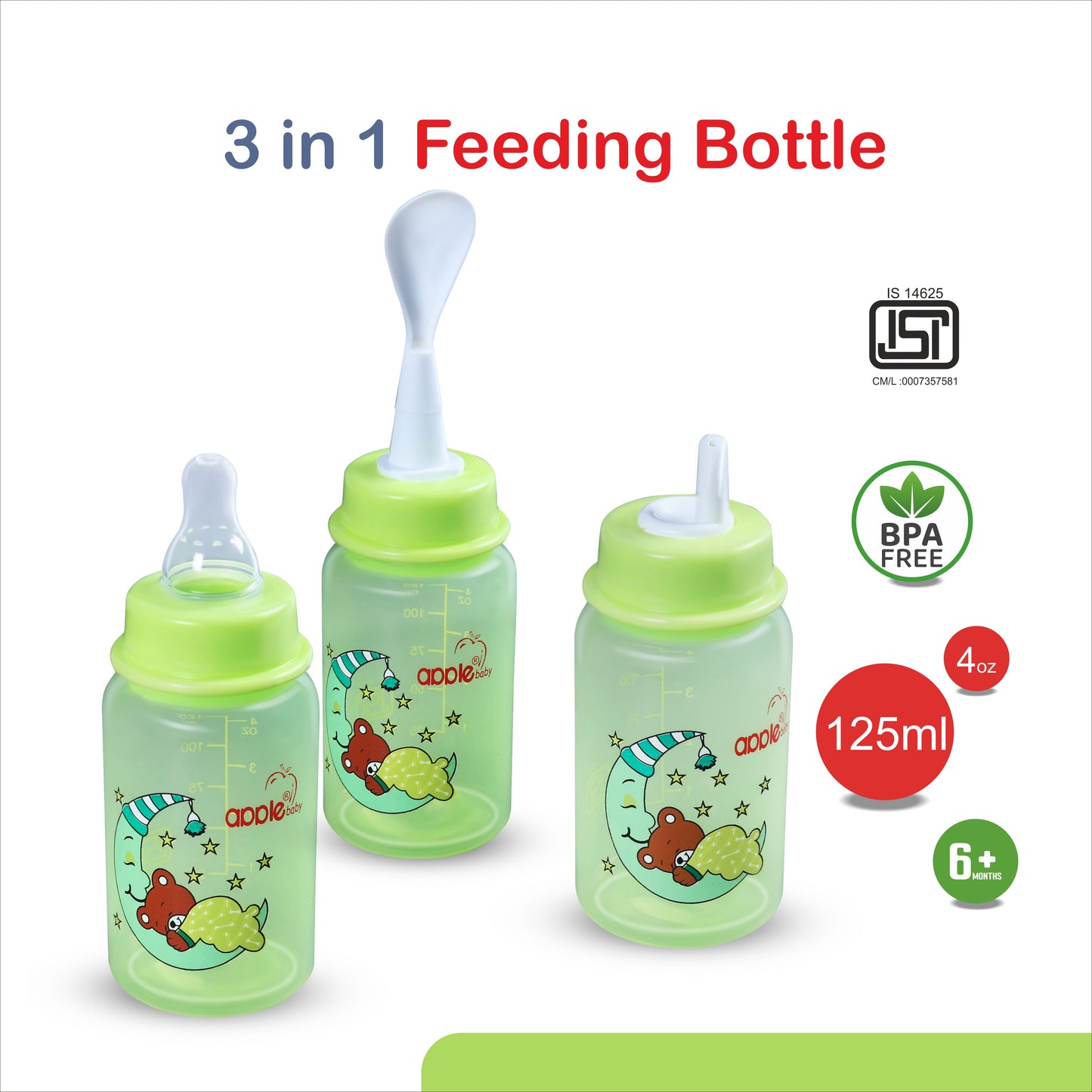 3 IN 1 FEEDING BOTTLE FEEDING, SIPPER,FEEDER _4OZ 125ML_01A01 (Pack of 2)