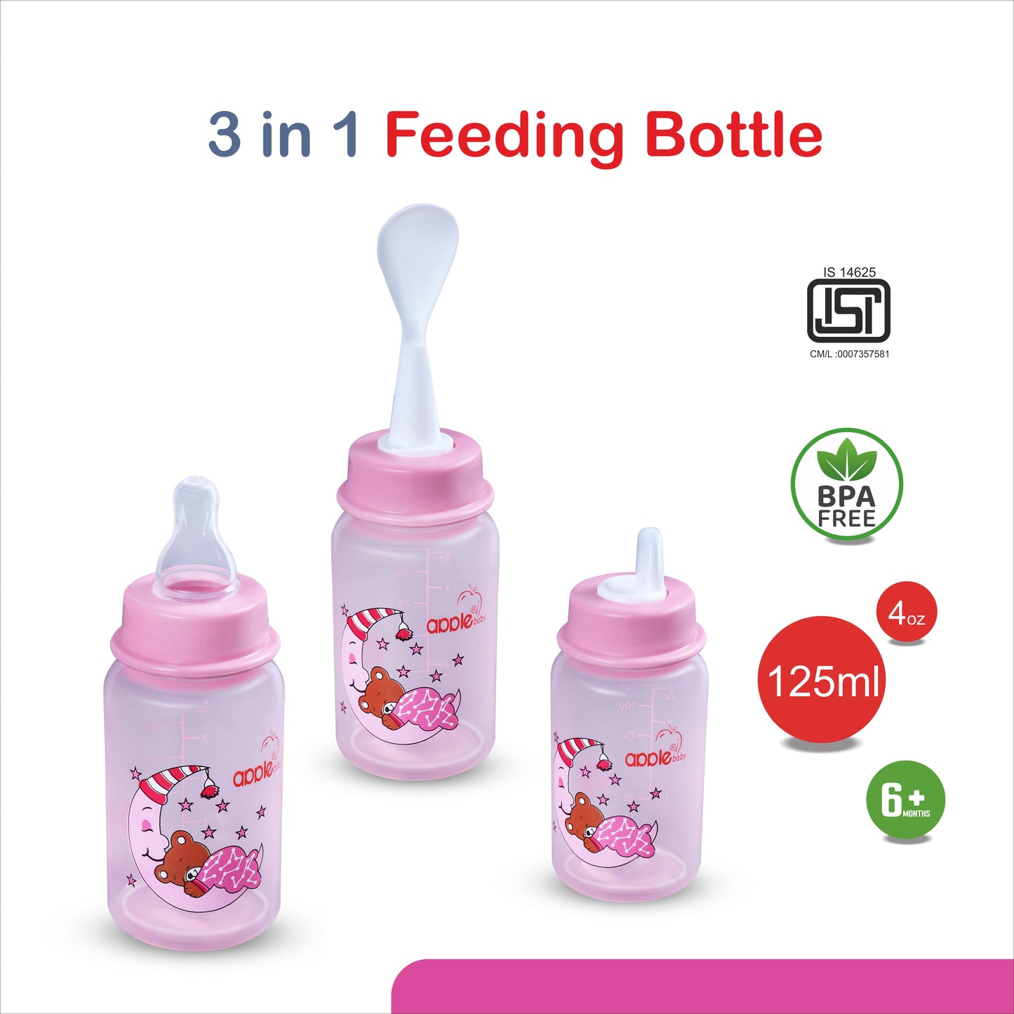 3 IN 1 FEEDING BOTTLE FEEDING, SIPPER,FEEDER _4OZ 125ML_01A01 (Pack of 2)