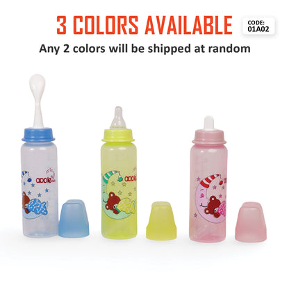 Apple Baby 3-in-1 Feeding Bottle with Nipple, Spout, and Spoon_ 8OZ 250ML_01A02 (Pack of 2)