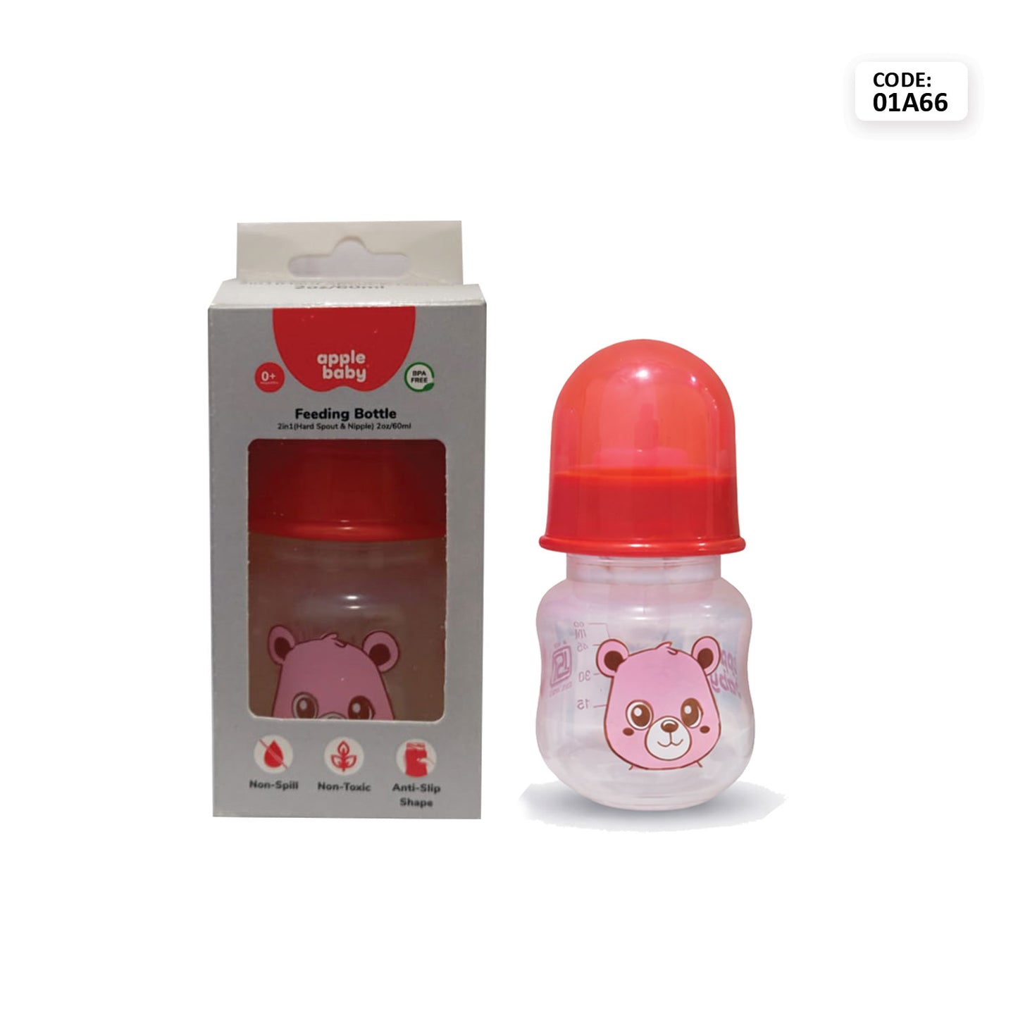 Apple Baby PP BOOTS BOTTLE WITH SPOUT_2OZ/ 60 ML 01A66 (Pack of 3)