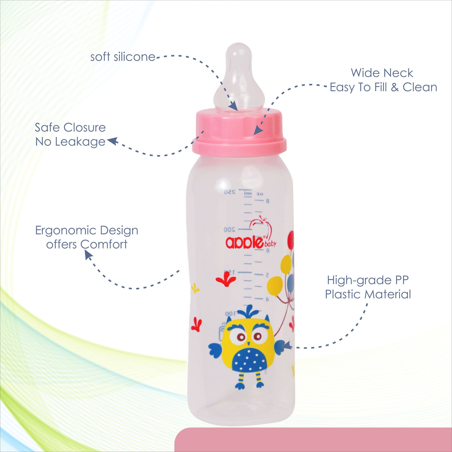 APPLEBABY BOTTLE WITH SILICONE NIPPLE_8OZ-250ML_01A88 (Pack of 3)