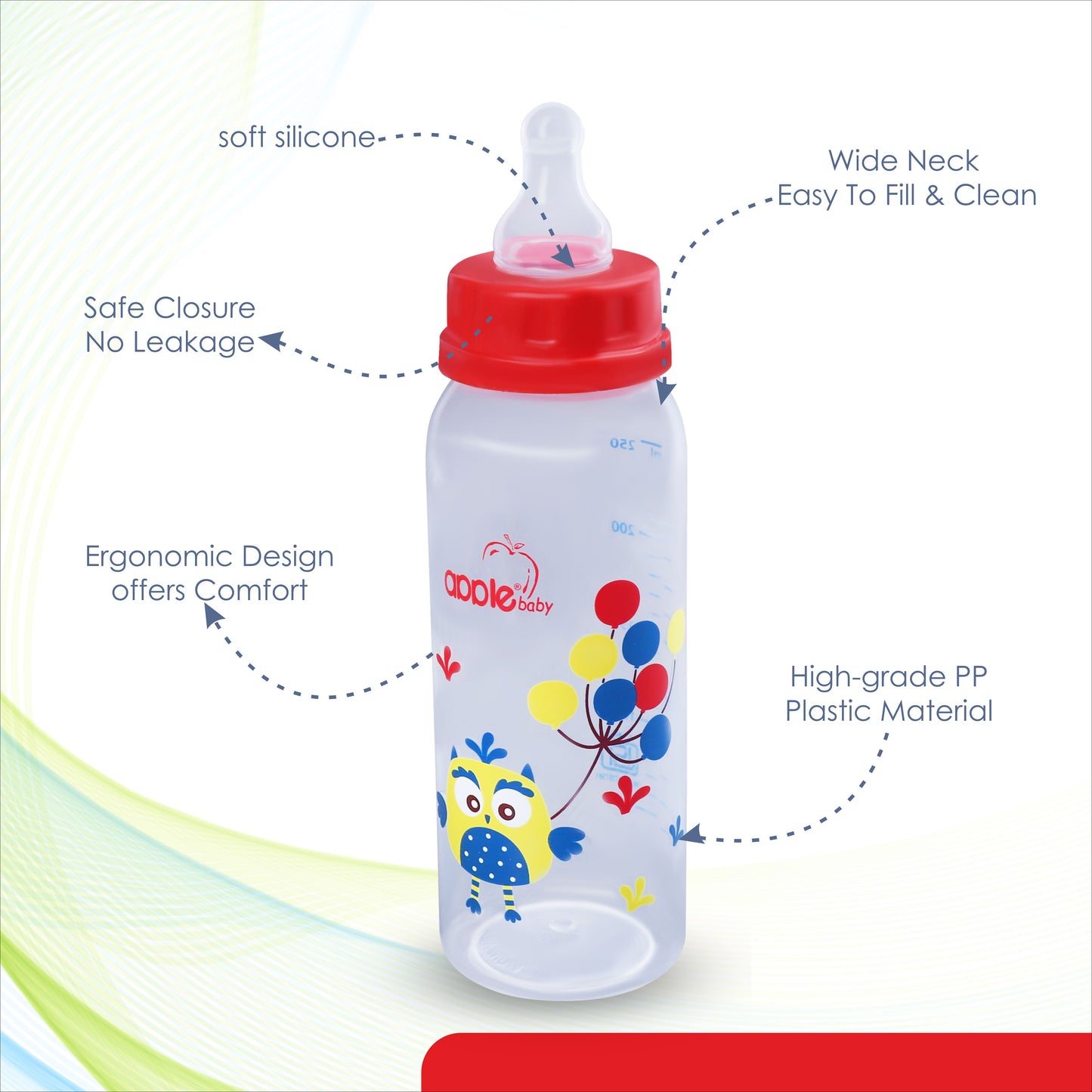 APPLEBABY BOTTLE WITH SILICONE NIPPLE_8OZ-250ML_01A88 (Pack of 3)