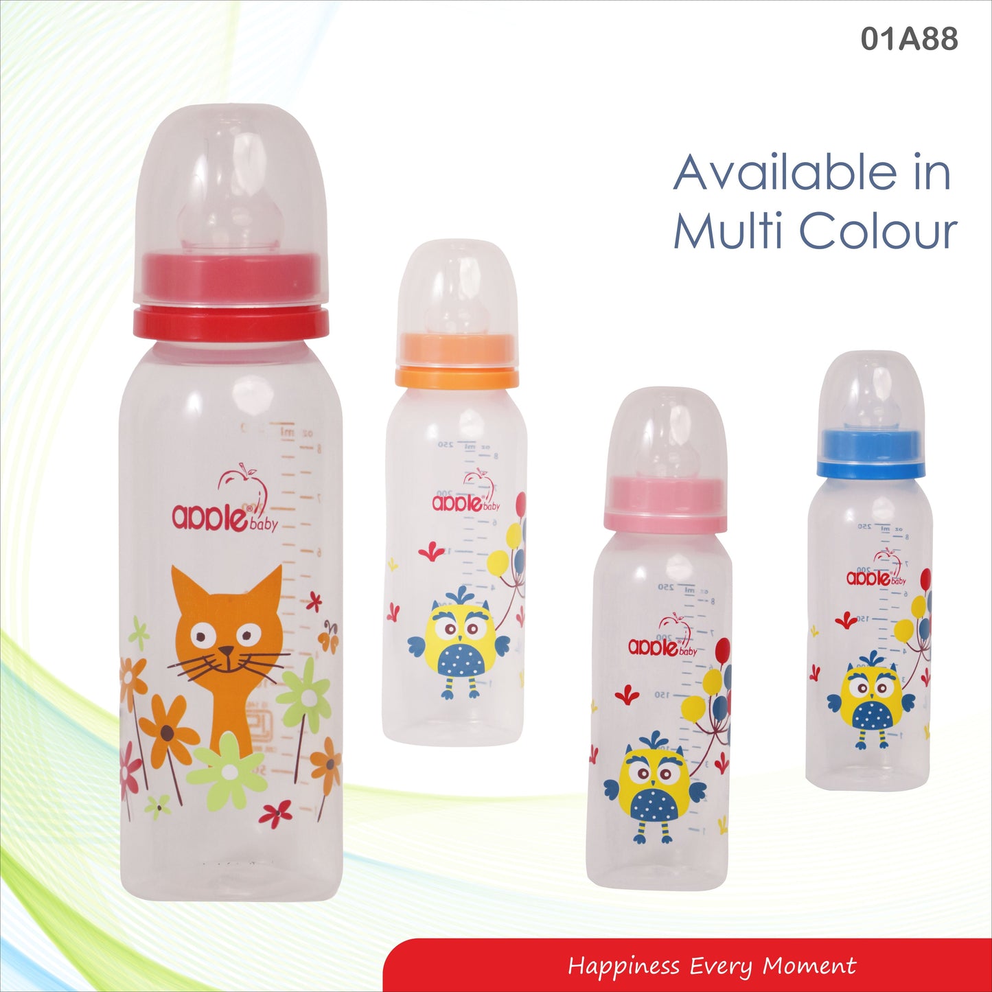 APPLEBABY BOTTLE WITH SILICONE NIPPLE_8OZ-250ML_01A88 (Pack of 3)