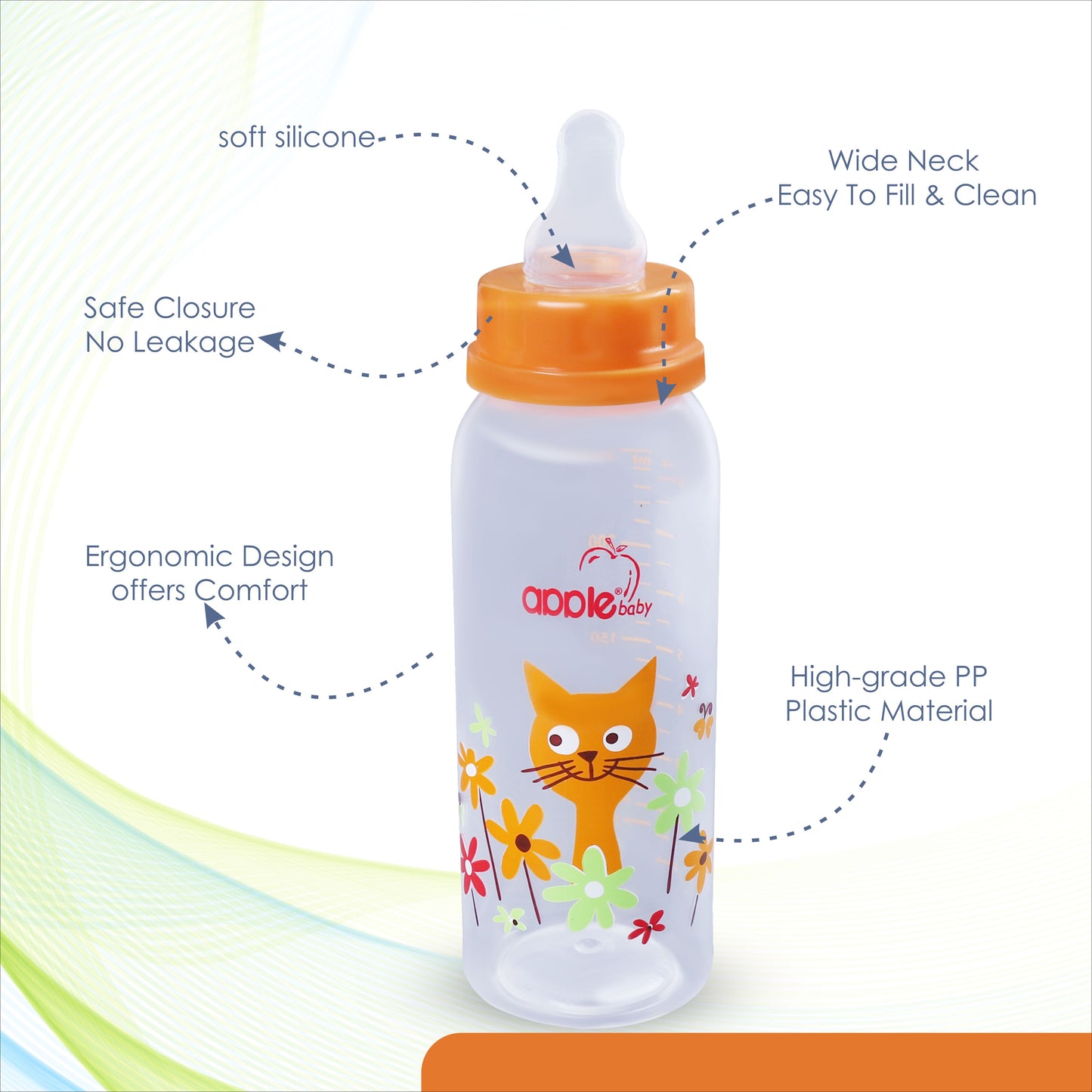 APPLEBABY BOTTLE WITH SILICONE NIPPLE_8OZ-250ML_01A88 (Pack of 3)