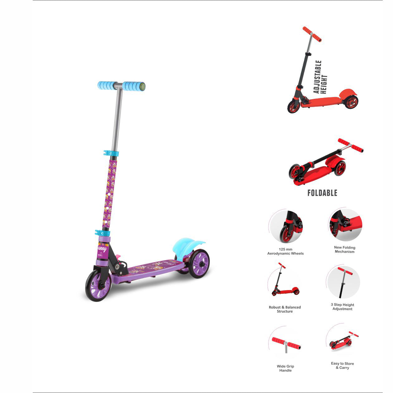 AR146 Bunny 3 Wheels Kick Ride Kids Scooter