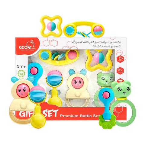 Apple Baby 6 Pcs Rattles for Baby 0-6 Months | New Born Baby Toys Rattle Set with Fun Colors & Soft Rattling Sound | BPA Free Infant Teether Toy | Perfect New Born Toy Set Gift Pack - Made in India