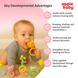 Apple Baby 6 Pcs Rattles for Baby 0-6 Months | New Born Baby Toys Rattle Set with Fun Colors & Soft Rattling Sound | BPA Free Infant Teether Toy | Perfect New Born Toy Set Gift Pack - Made in India