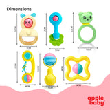 Apple Baby 6 Pcs Rattles for Baby 0-6 Months | New Born Baby Toys Rattle Set with Fun Colors & Soft Rattling Sound | BPA Free Infant Teether Toy | Perfect New Born Toy Set Gift Pack - Made in India