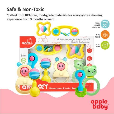 Apple Baby 6 Pcs Rattles for Baby 0-6 Months | New Born Baby Toys Rattle Set with Fun Colors & Soft Rattling Sound | BPA Free Infant Teether Toy | Perfect New Born Toy Set Gift Pack - Made in India