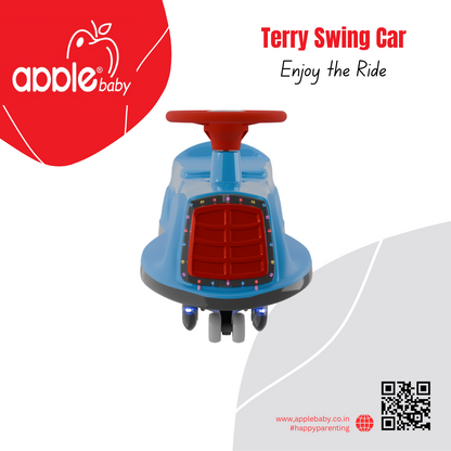 Apple Baby Terry Swing Car | LED Light-Up Grille & Wheels | Musical Twist Ride-On Toy | Ages 3+