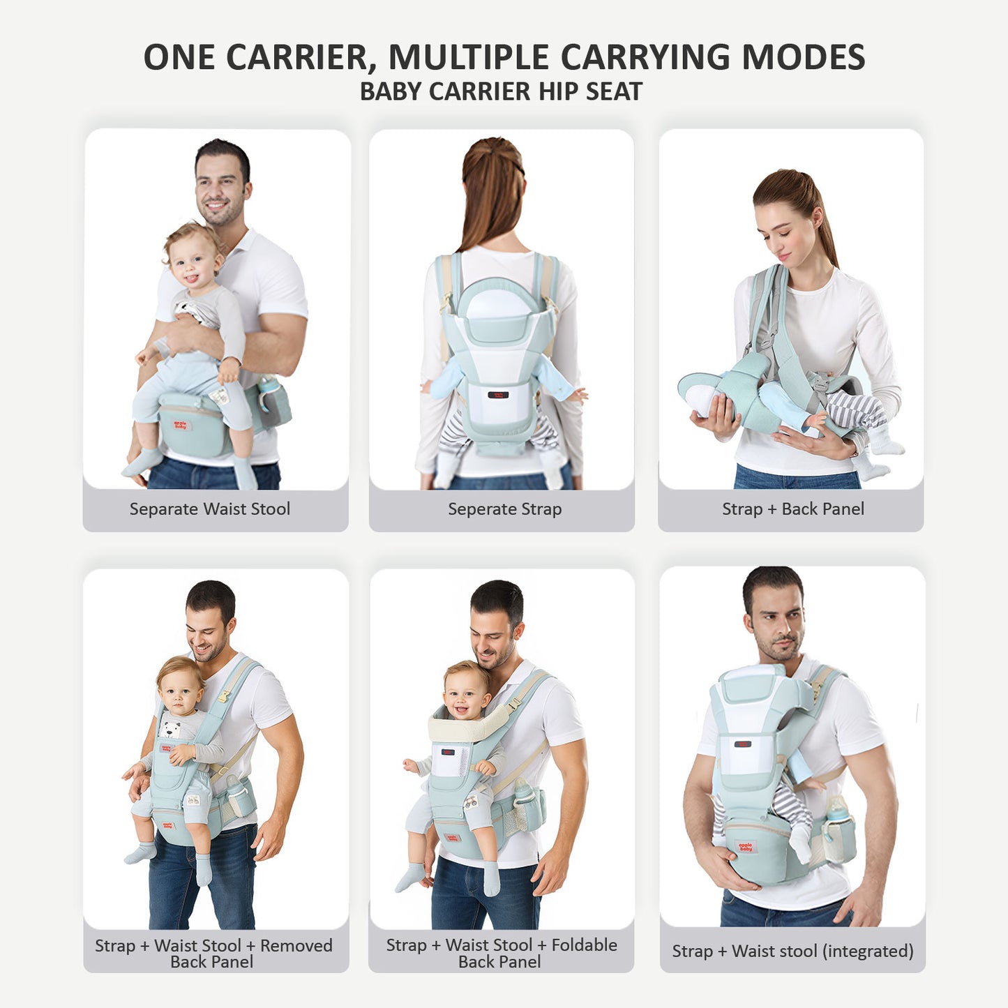 6-in-1 Ergonomic Infant Carrier | Baby Carrier with Detachable Hip Seat AB1326