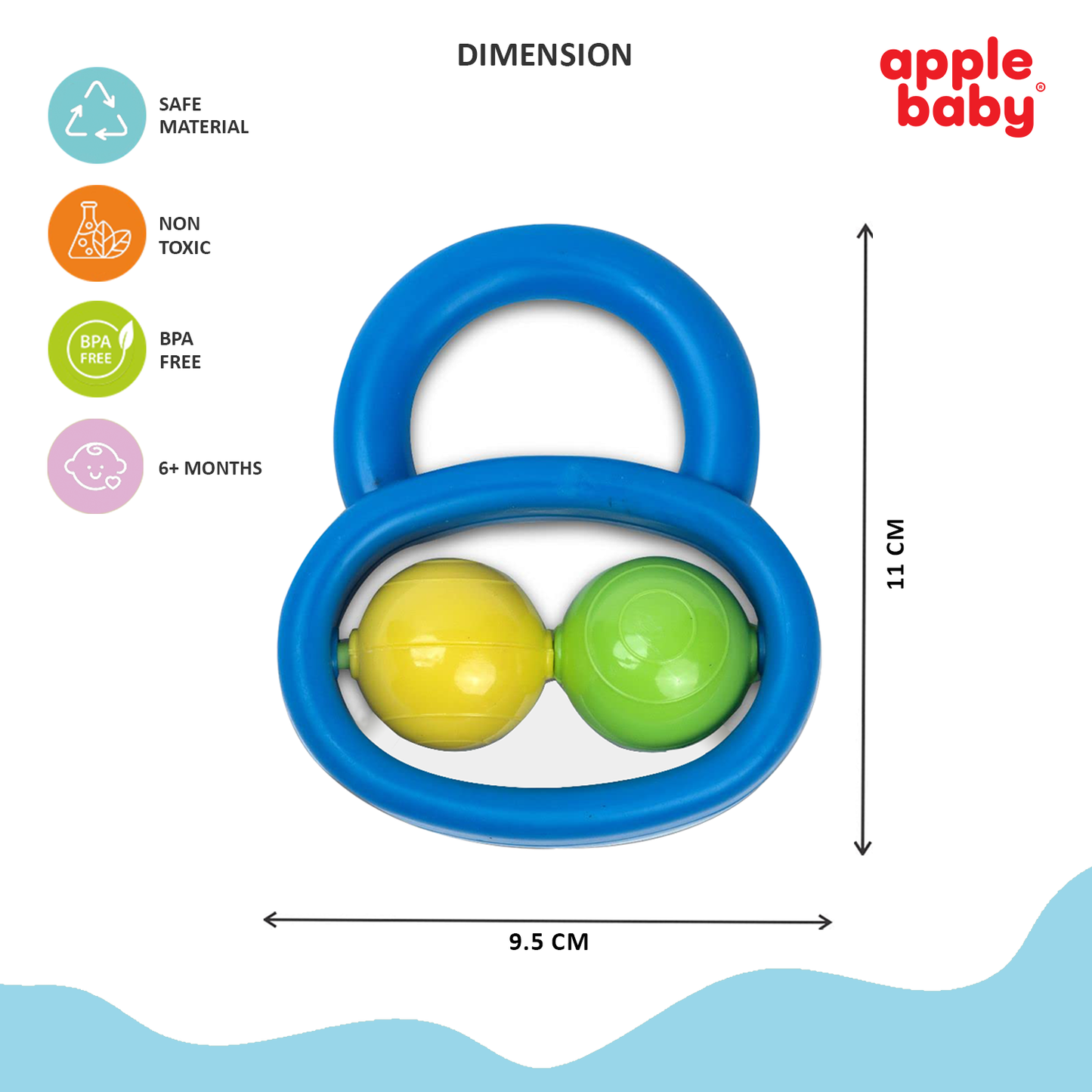 Apple Baby Twin Track Baby Rattle Toy – Easy Grip Rolling Balls Rattle for Infants (Pack of 3) AC352
