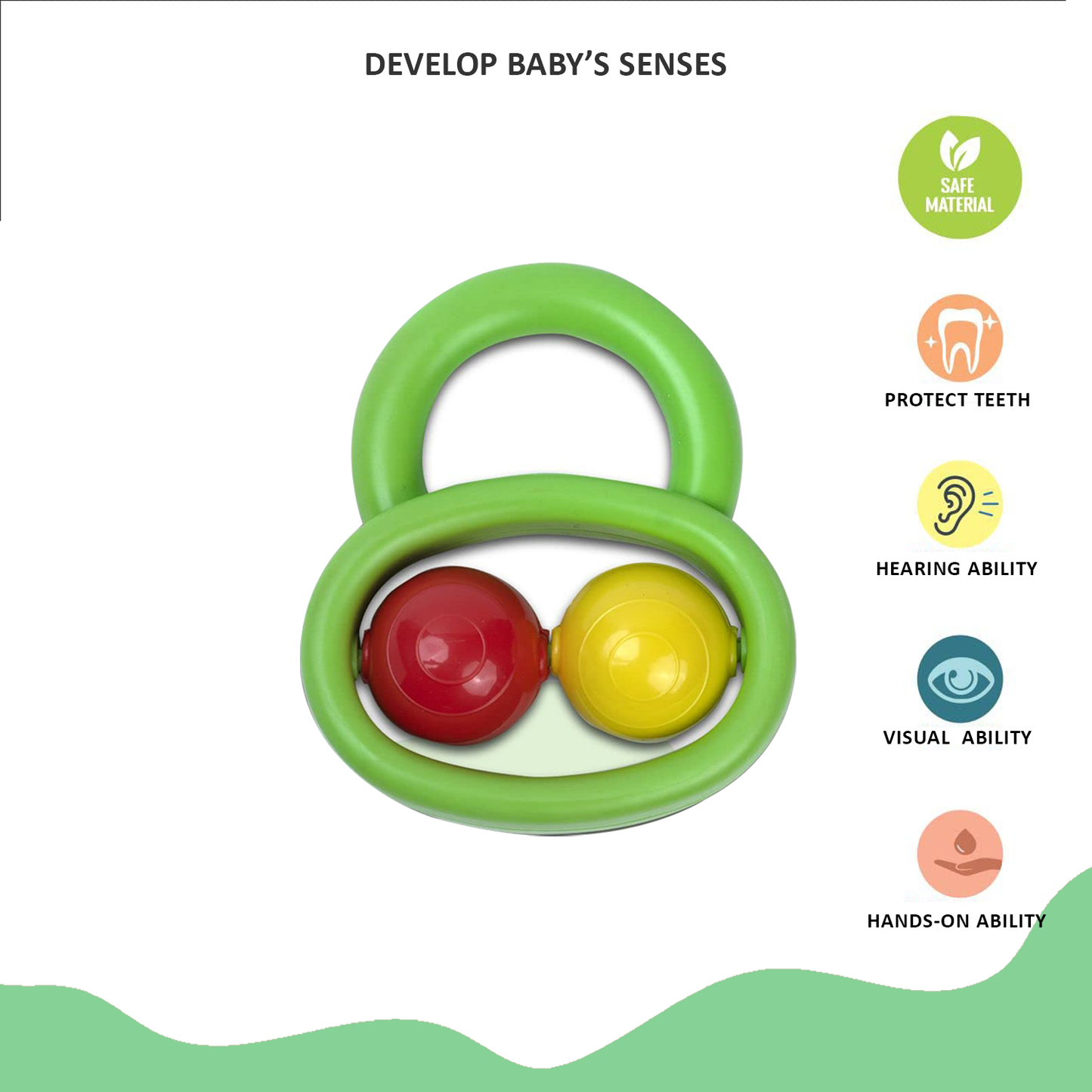 Apple Baby Twin Track Baby Rattle Toy – Easy Grip Rolling Balls Rattle for Infants (Pack of 3) AC352