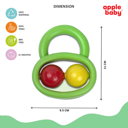 Apple Baby Twin Track Baby Rattle Toy – Easy Grip Rolling Balls Rattle for Infants (Pack of 3) AC352