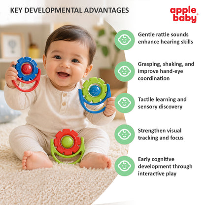 Apple Baby Crown Rattle Toy for Infants | Safe Food-Grade Plastic | Colorful Grip Training Rattle for Newborns AC353 (Pack of 3)