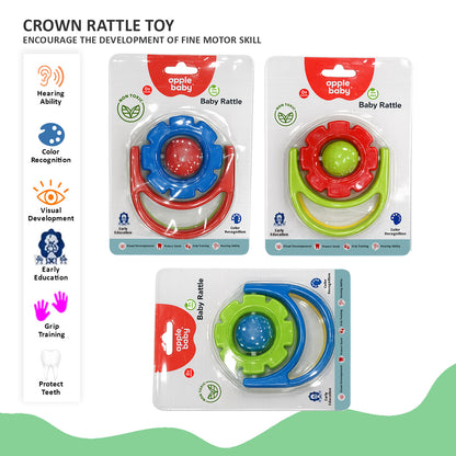 Apple Baby Crown Rattle Toy for Infants | Safe Food-Grade Plastic | Colorful Grip Training Rattle for Newborns AC353 (Pack of 3)