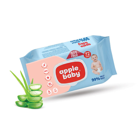 Apple Baby 99% Pure Water Baby Wipes, Paraben Free, Hypoallergenic, Gentle & Nourishing cleansing, with Fliptop Lid retains moisture for long  AC383