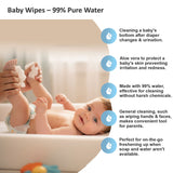 Apple Baby 99% Pure Water Baby Wipes, Paraben Free, Hypoallergenic, Gentle & Nourishing cleansing, with Fliptop Lid retains moisture for long  AC383