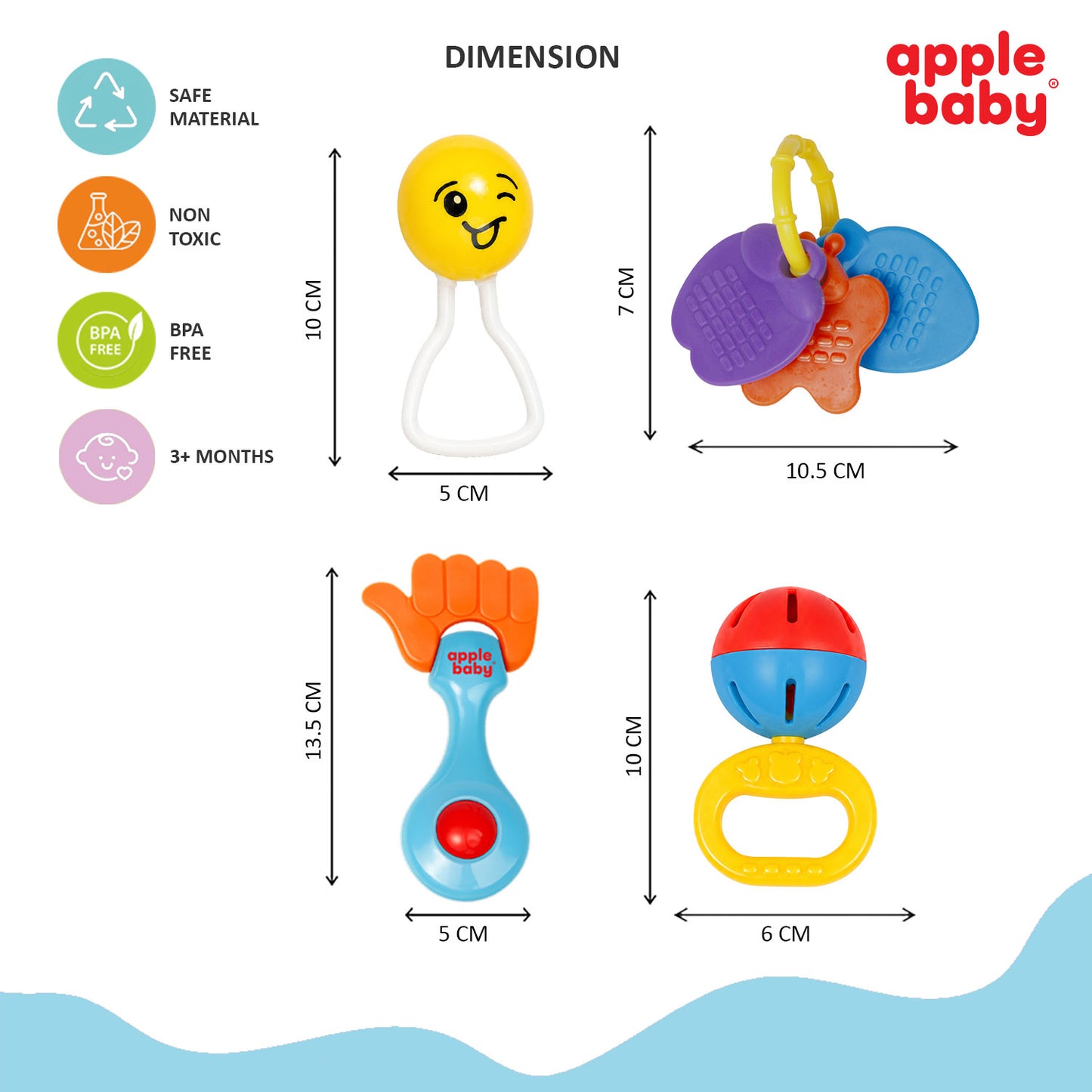 Apple Baby 4 PCS Baby Rattle Set | BPA Free Infant Toys for 3+ Months Babies AC390