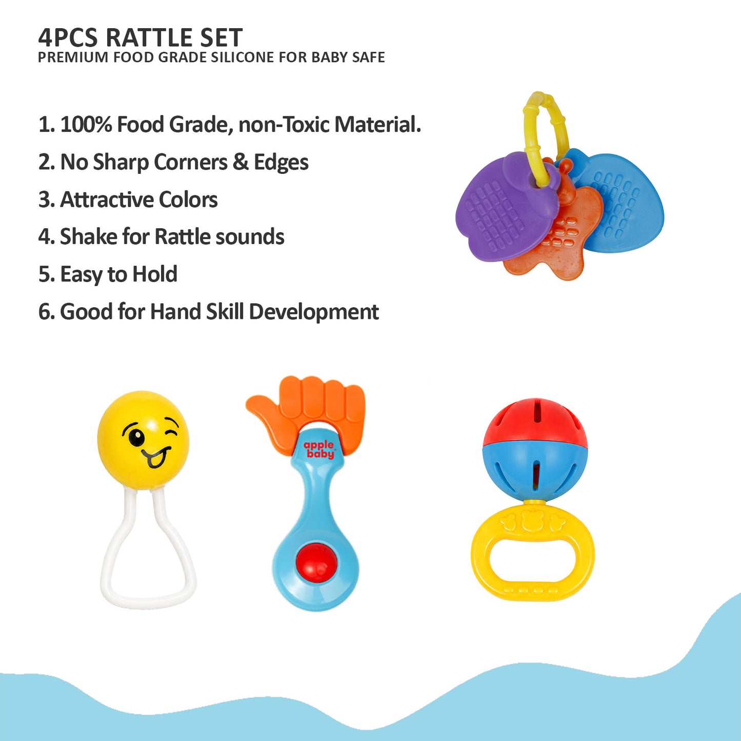 Apple Baby 4 PCS Baby Rattle Set | BPA Free Infant Toys for 3+ Months Babies AC390