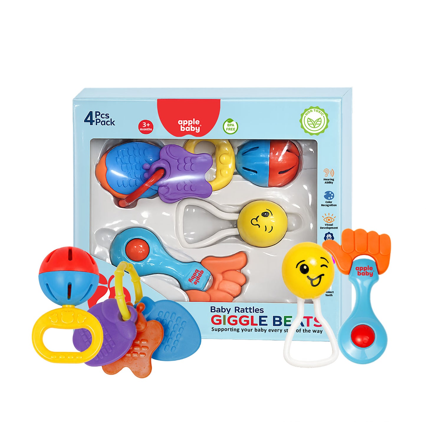 Apple Baby 4 PCS Baby Rattle Set | BPA Free Infant Toys for 3+ Months Babies AC390