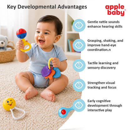 Apple Baby 4 PCS Baby Rattle Set | BPA Free Infant Toys for 3+ Months Babies AC390