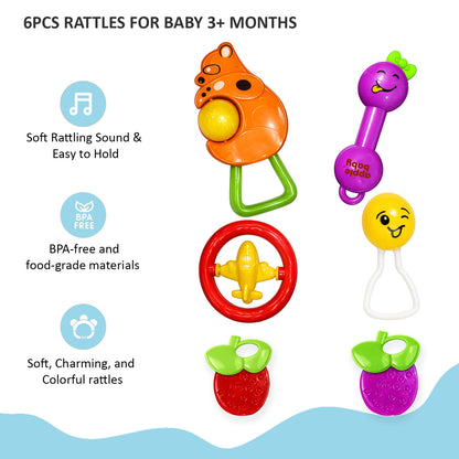 Apple Baby 6 PCS Baby Rattle Set | BPA Free & Non-Toxic Newborn Toys (3+ Months) AC391