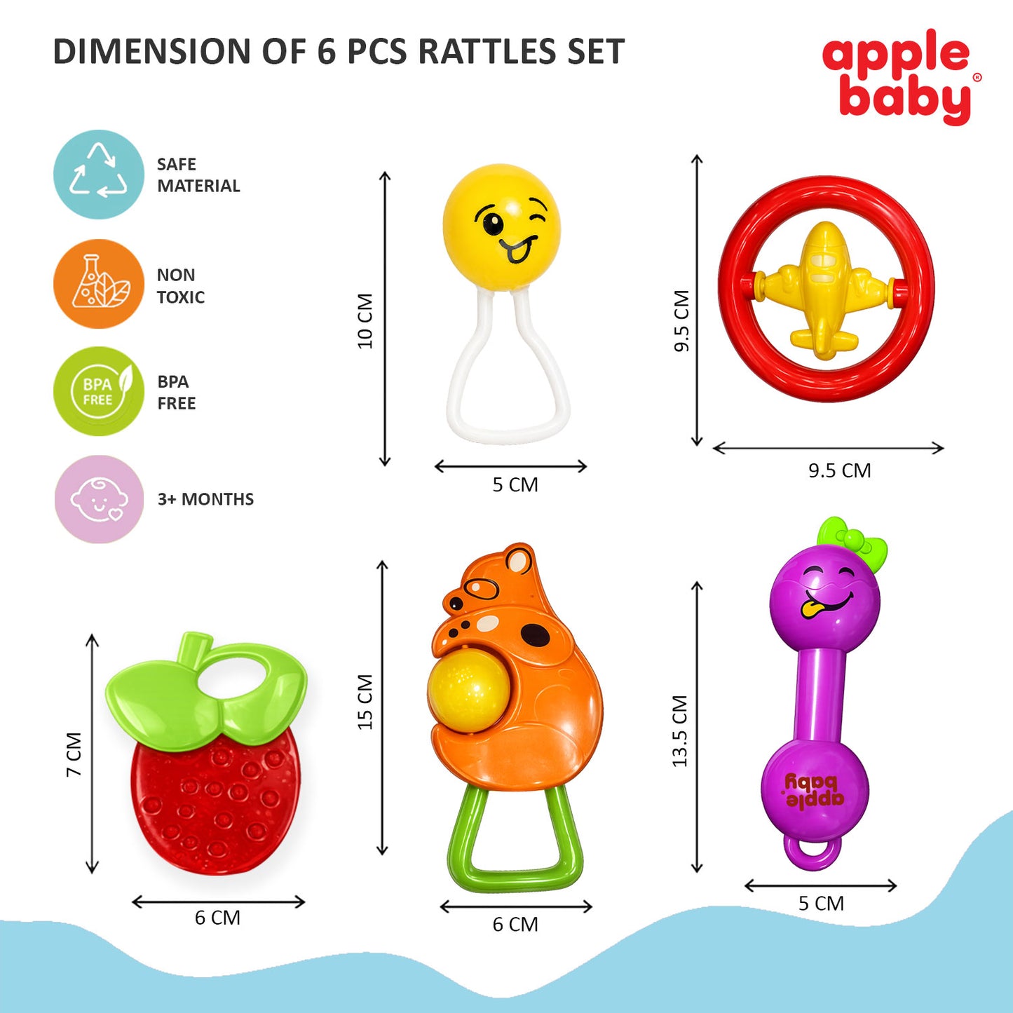 Apple Baby 6 PCS Baby Rattle Set | BPA Free & Non-Toxic Newborn Toys (3+ Months) AC391