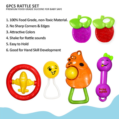 Apple Baby 6 PCS Baby Rattle Set | BPA Free & Non-Toxic Newborn Toys (3+ Months) AC391