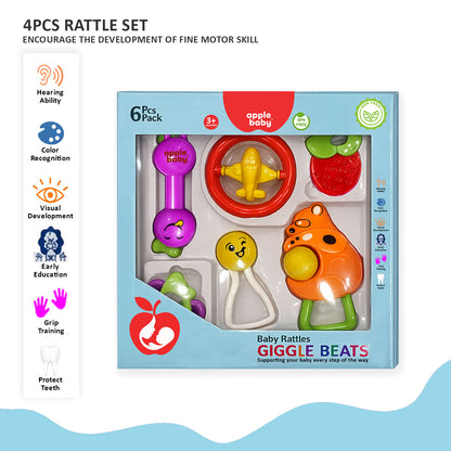 Apple Baby 6 PCS Baby Rattle Set | BPA Free & Non-Toxic Newborn Toys (3+ Months) AC391