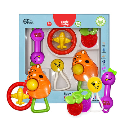 Apple Baby 6 PCS Baby Rattle Set | BPA Free & Non-Toxic Newborn Toys (3+ Months) AC391