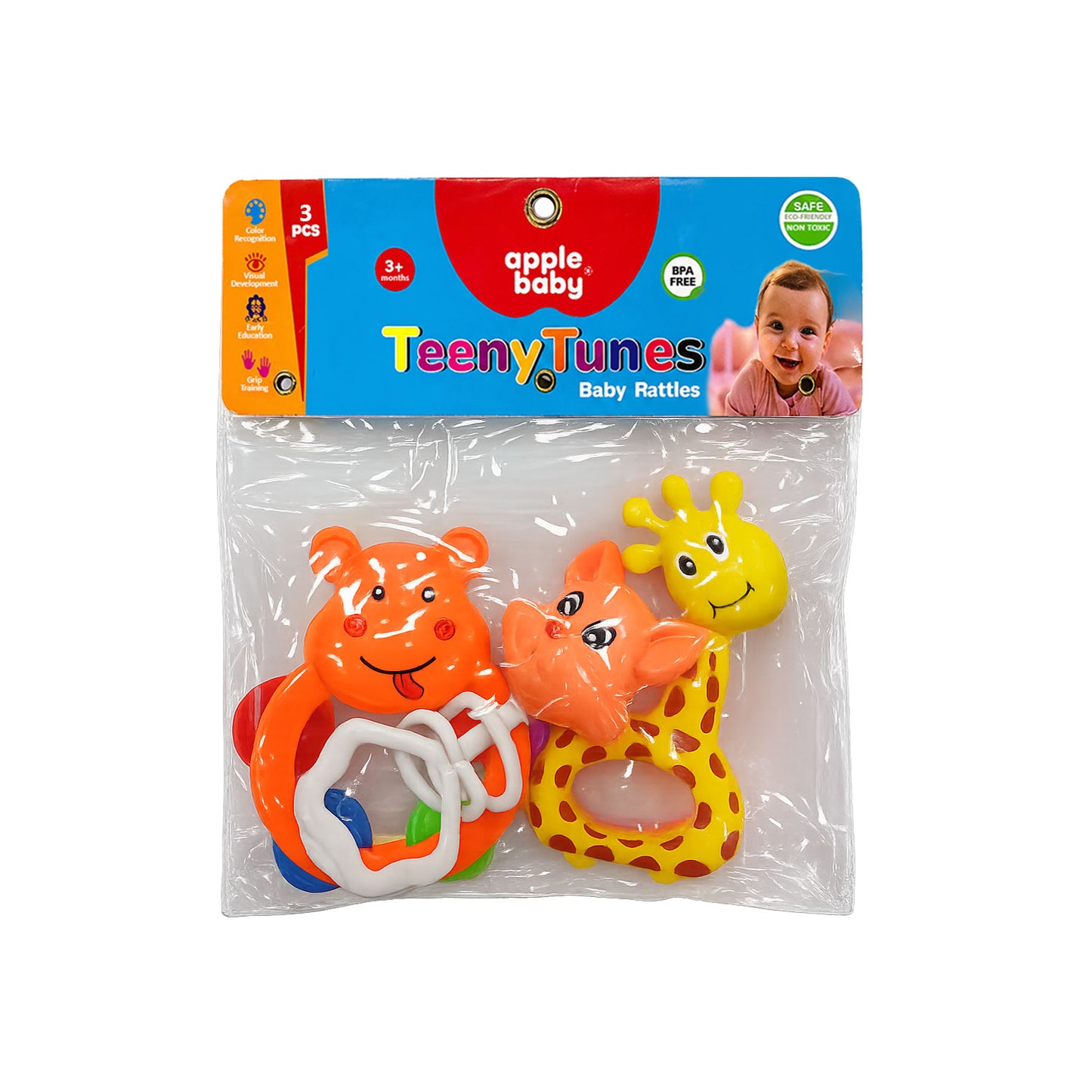 Apple Baby TeenyTunes 3 Pcs Baby Rattle Set for 3+ Months | BPA Free Baby Toys AC406 (Pack of 4)