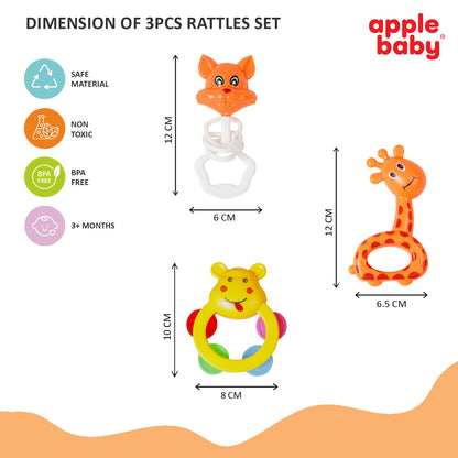 Apple Baby TeenyTunes 3 Pcs Baby Rattle Set for 3+ Months | BPA Free Baby Toys AC406 (Pack of 4)