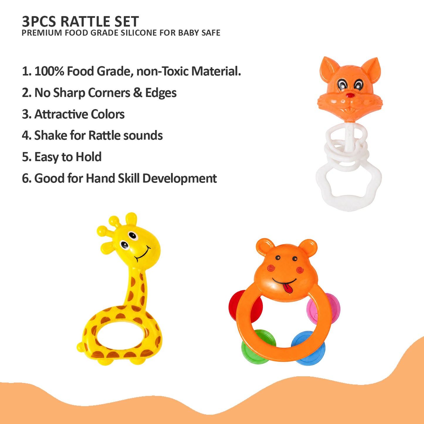 Apple Baby TeenyTunes 3 Pcs Baby Rattle Set for 3+ Months | BPA Free Baby Toys AC406 (Pack of 4)