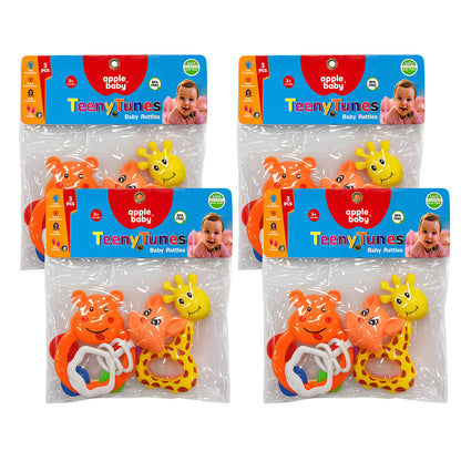 Apple Baby TeenyTunes 3 Pcs Baby Rattle Set for 3+ Months | BPA Free Baby Toys AC406 (Pack of 4)