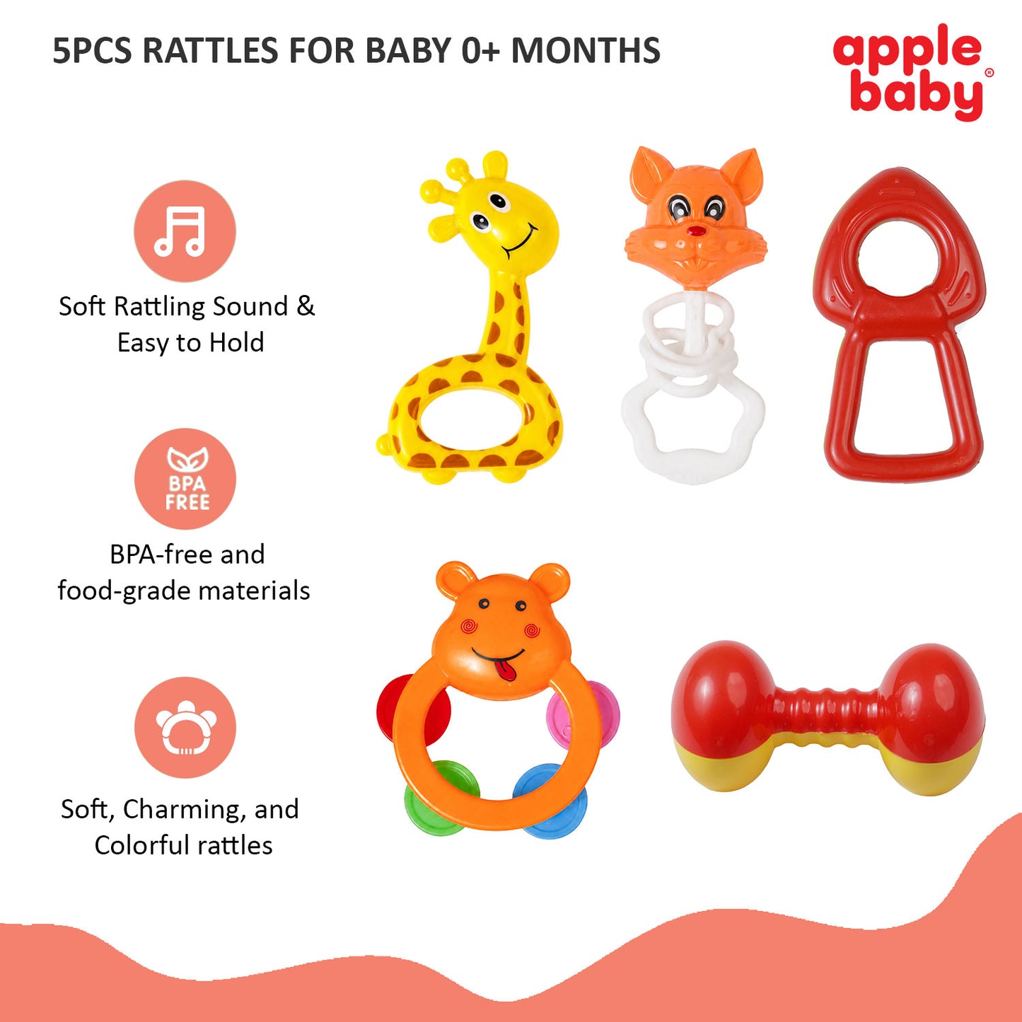AC407 APPLE BABY 5PCS RATTLE SET (Pack of 2)