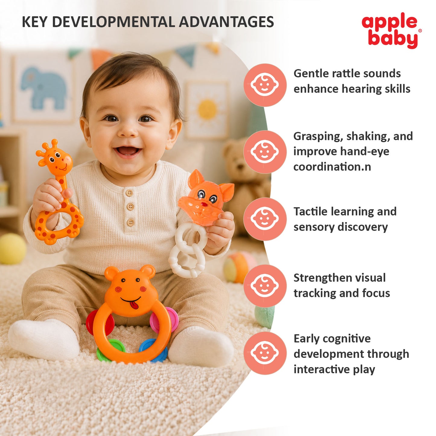 AC407 APPLE BABY 5PCS RATTLE SET (Pack of 2)