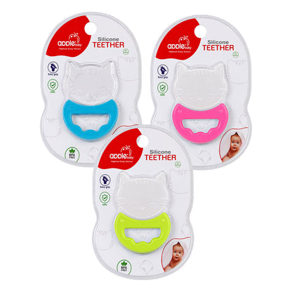 Apple Baby Cat Silicone Teether for Babies | BPA-Free Easy Grip Teething Toy (Pack of 3) AC413