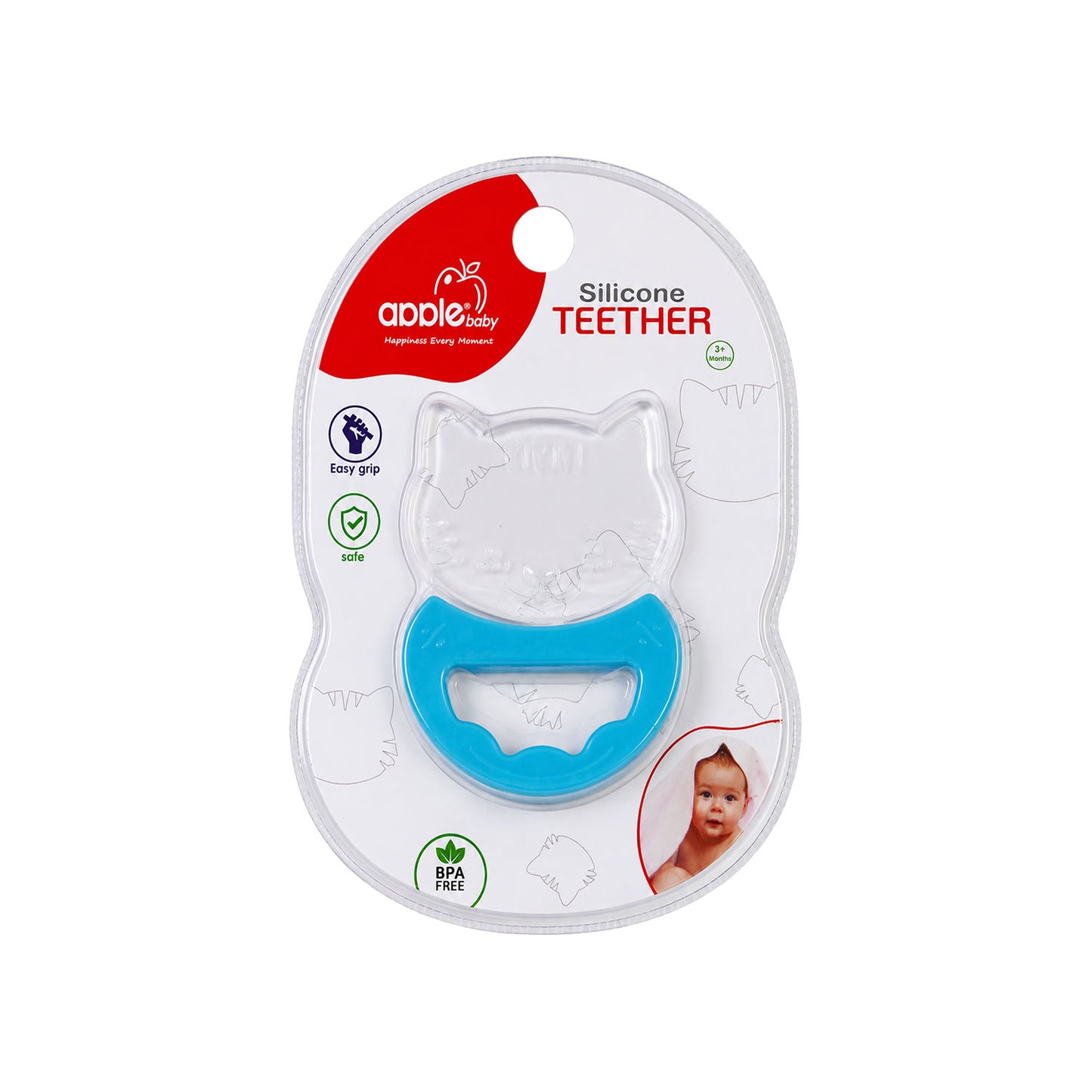 Apple Baby Cat Silicone Teether for Babies | BPA-Free Easy Grip Teething Toy (Pack of 3) AC413