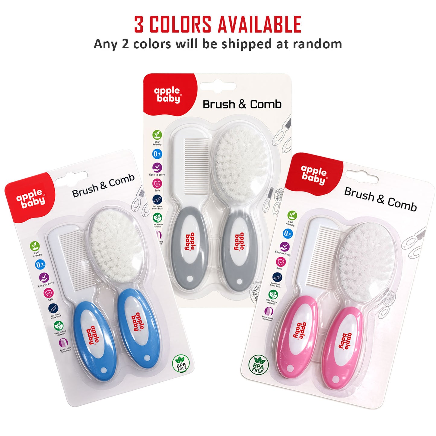 Apple Baby Soft Baby Brush & Comb Set | Gentle Hair Care for Newborns & Infants (Pack of 2) AC419