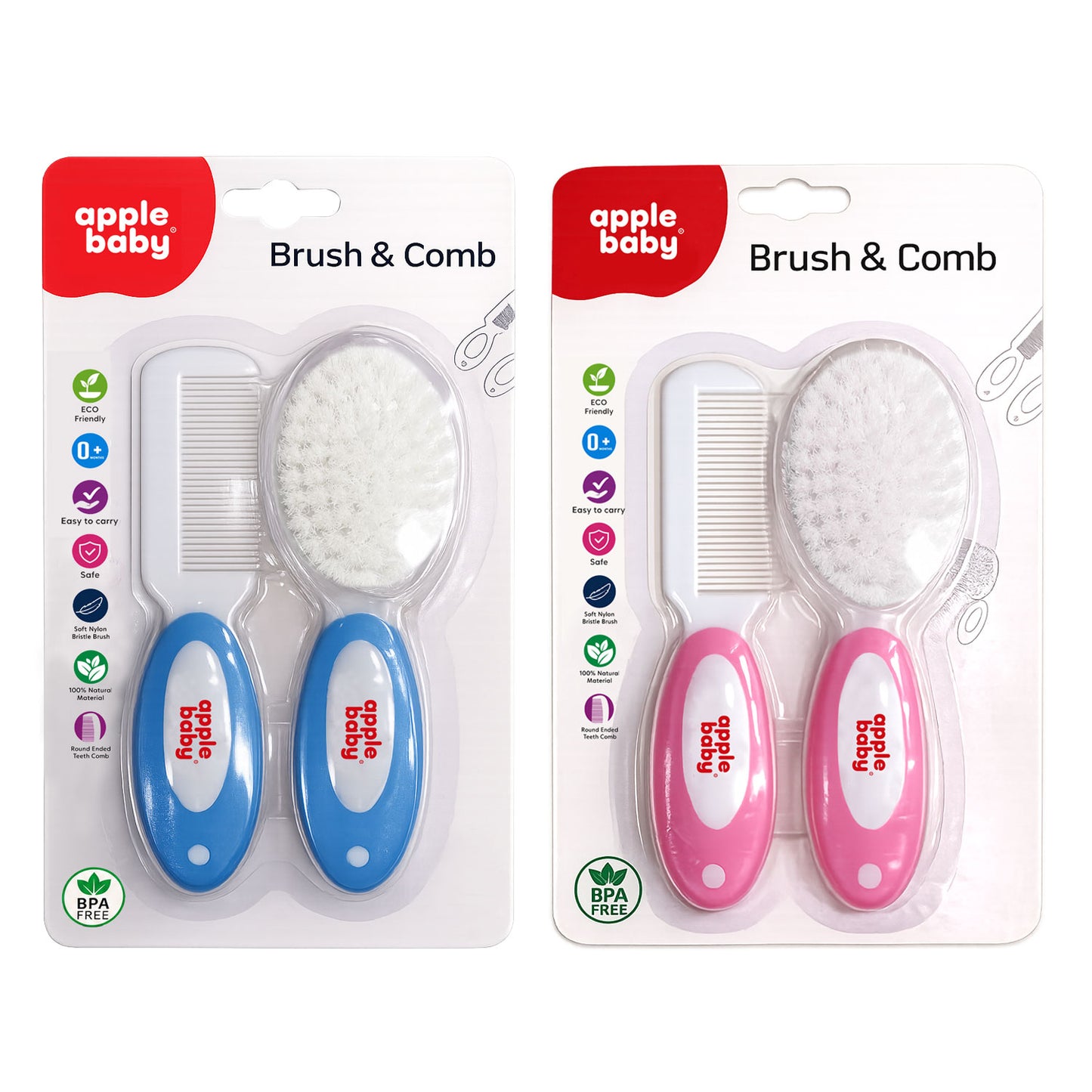 Apple Baby Soft Baby Brush & Comb Set | Gentle Hair Care for Newborns & Infants (Pack of 2) AC419