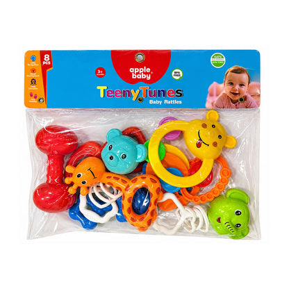 Apple Baby 8PCs Teeny Tunes Baby Rattles Set for 3+ Months - BPA Free, Sensory Development (Pack of 2) AC427