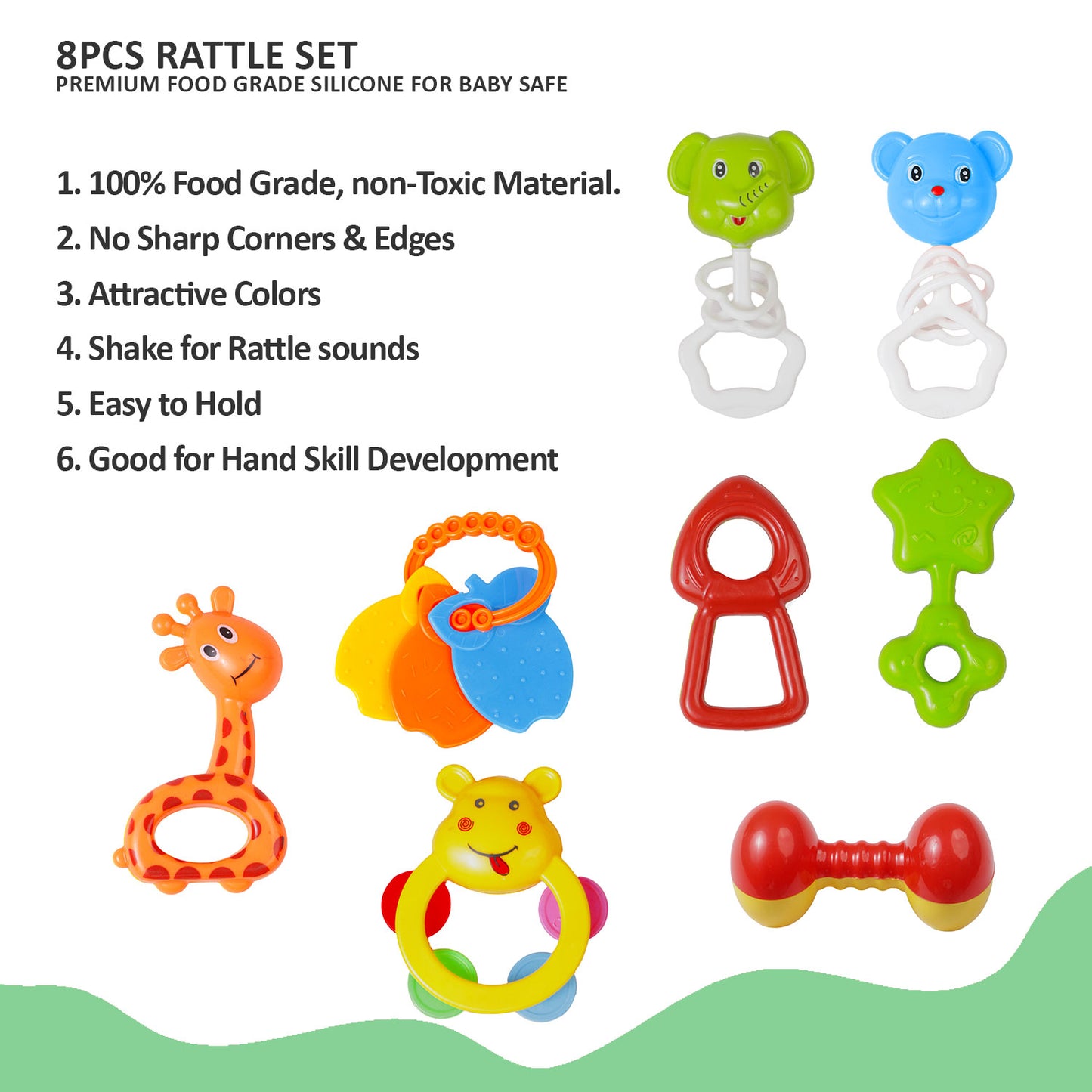Apple Baby 8PCs Teeny Tunes Baby Rattles Set for 3+ Months - BPA Free, Sensory Development (Pack of 2) AC427